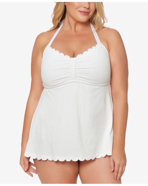 Jessica Simpson White Plus Size Scalloped Swimdress