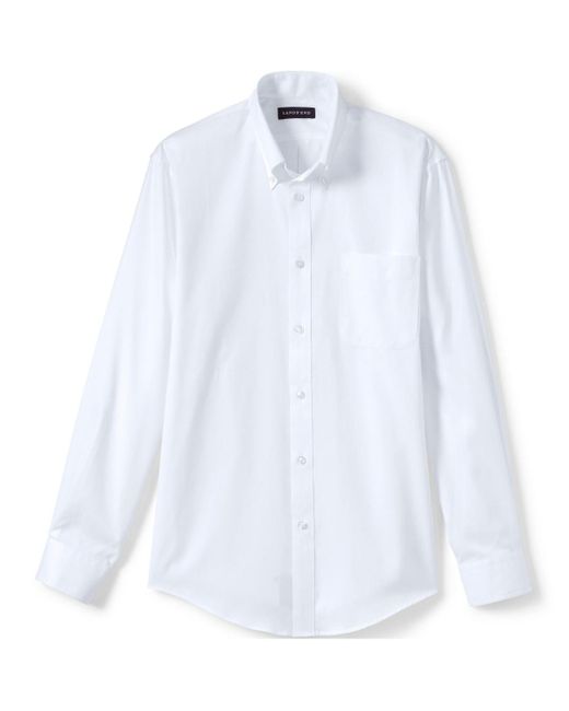 Lands' End White School Uniform Long Sleeve No Iron Pinpoint Dress Shirt for men