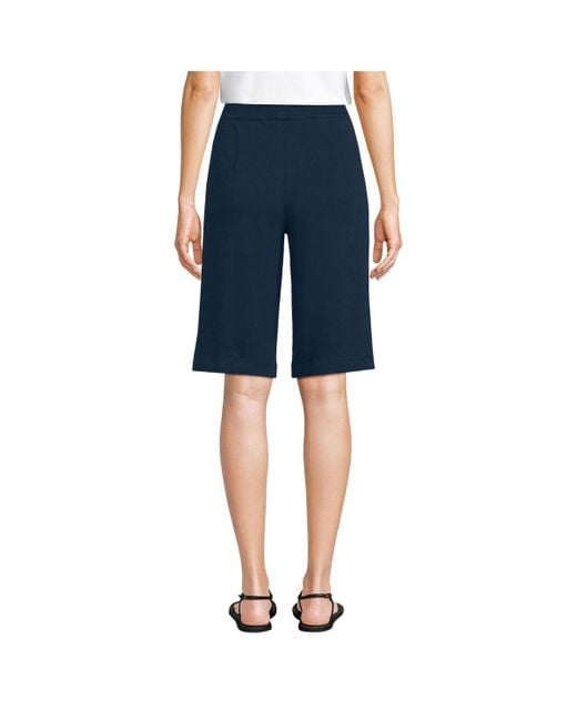 Lands' End Blue Sport Knit High Rise Pleated 12" Bermuda Shorts