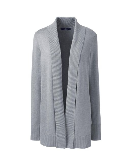 Lands' End Gray Plus Size School Uniform Cotton Modal Shawl Collar Cardigan Sweater