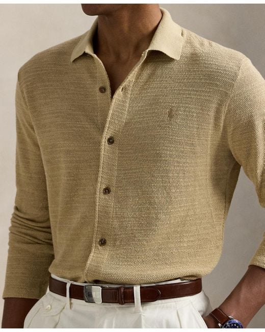 ★★POLO RALPH LAUREN★★ Textured Cotton Linen Shirt Sweate Men's Polo Ralph Lauren Textured Cotton-linen Shirt Sweater