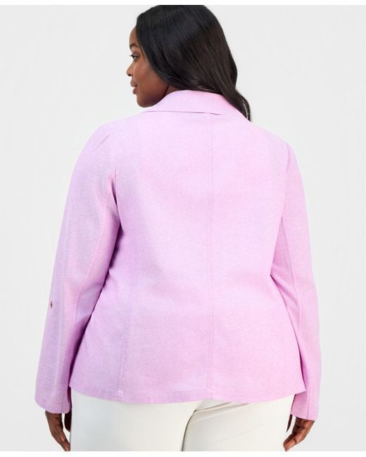 Kasper Purple Plus Size Open-front Roll-sleeve Jacket