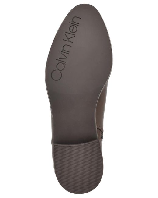 Calvin Klein Brown Dhara Logo Strap Block Heel Booties