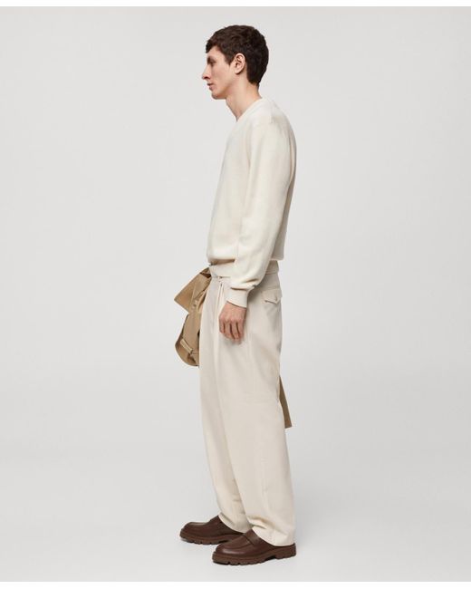 Mango White Pleated Relaxed-fit Trousers for men
