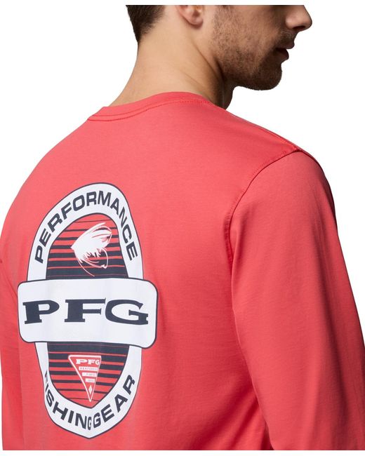 Columbia Red Pfg Yeager Graphic Long-sleeve T-shirt for men