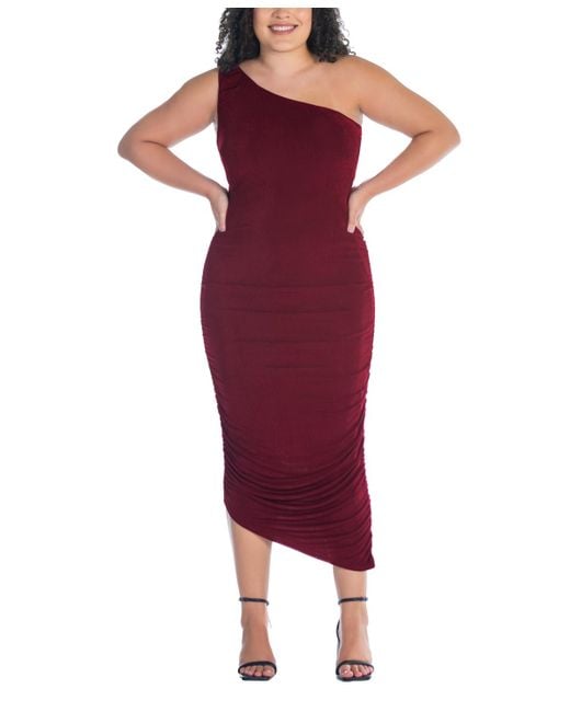 24seven Comfort Apparel Women's Red Plus Size One Shoulder Ruched Bodycon Dress 24seven Comfort Apparel Women's Red Plus Size One Shoulder Ruched Bodycon Dress