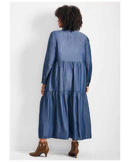 Avenue Blue Denim Tiered Shirtdress
