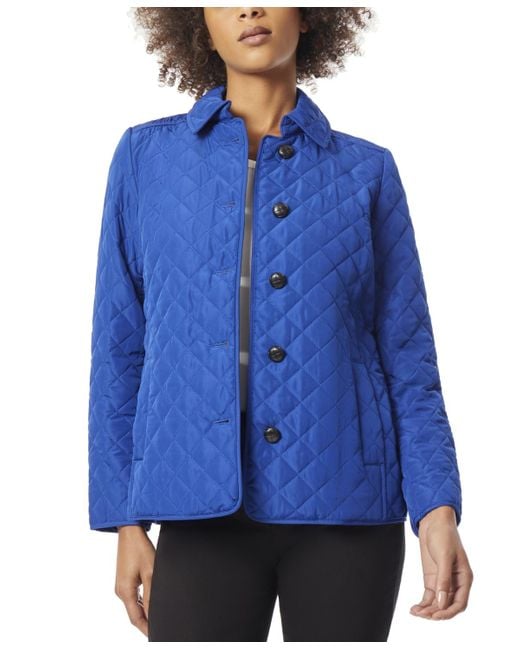 Jones New York Blue Petite Quilted Button-down Long-sleeve Coat
