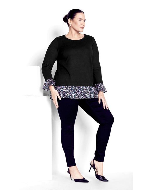 Avenue Black Plus Size Hacci Chiffon Print Top