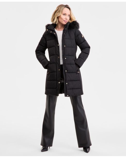 Michael Kors Black Michael Faux-fur-trim Hooded Puffer Coat