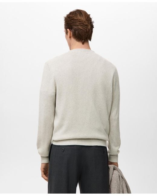 Mango White Structured Wool-blend Knitted Sweater for men