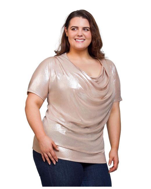 24seven Comfort Apparel Gray Plus Size Cowl Neck Short Sleeve Top