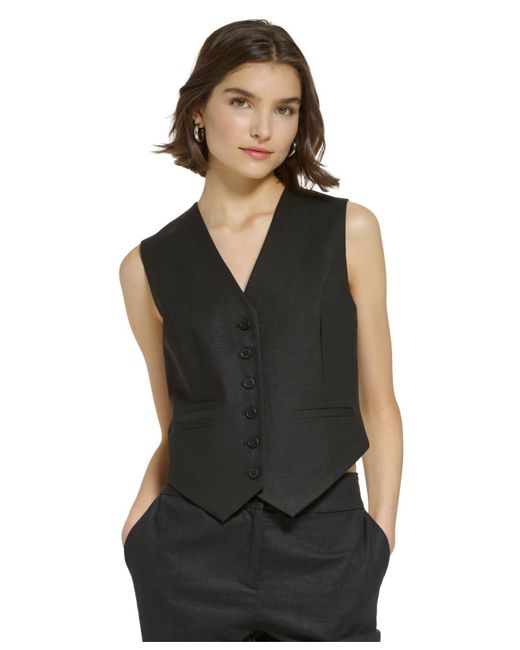 Calvin Klein Linenblend Vest in Black Lyst