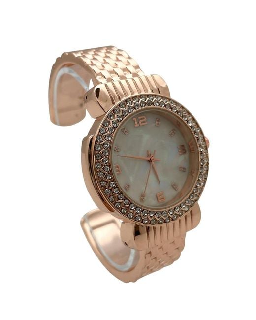 Olivia Pratt Metallic Round Face Rhinestone Bezel Bangle Watch