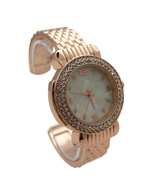 Olivia Pratt Metallic Round Face Rhinestone Bezel Bangle Watch