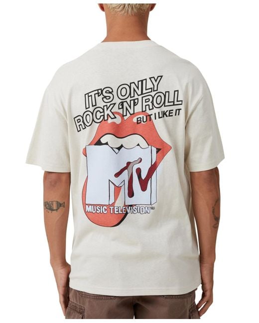 Cotton On White Mtv X Rolling Stones Loose Fit T-shirt for men