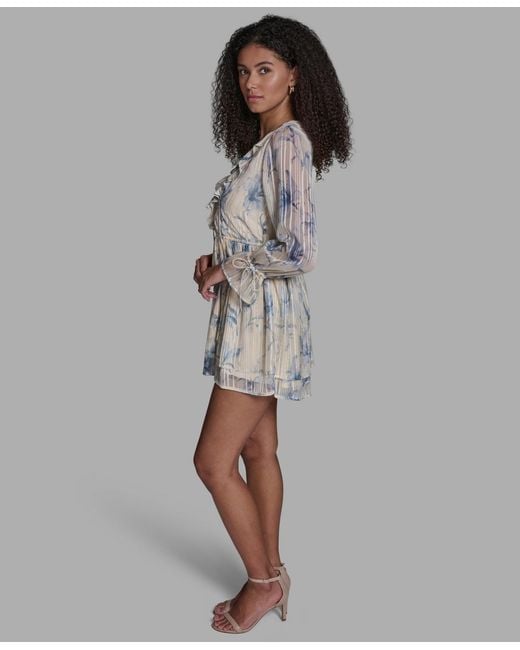 bcbg ruffled mini dress BCBG Chiffon Long Sleeve Ruffle Fit & Flare Mini Dress