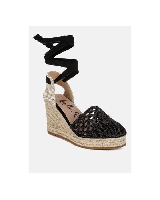 London Rag Wedge LONDON RAG Sea Breeze Woven Lace-up Espadrille Wedges in Black | Lyst