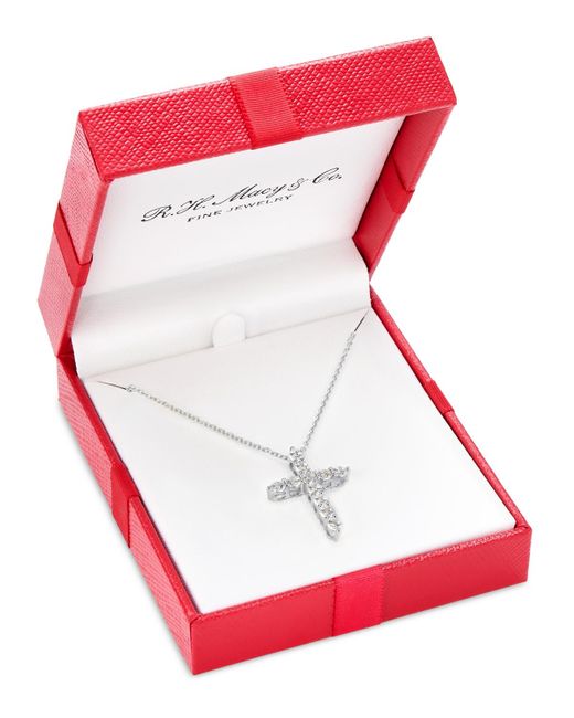 Macy's Metallic Diamond Cross Pendant Necklace (1 Ct. T.w.