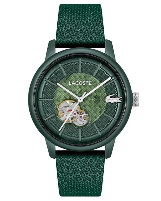 Lacoste L.12.12 Automatic Leather Strap Watch 44mm in Green Lyst