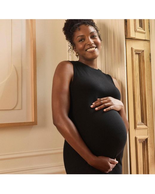 Motherhood Maternity Maternity Crew Neck Rib Knit Sleeveless Midi Dress in Black Lyst