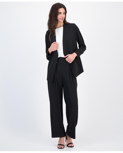 Anne Klein Black Stretch Collarless Open-front Jacket