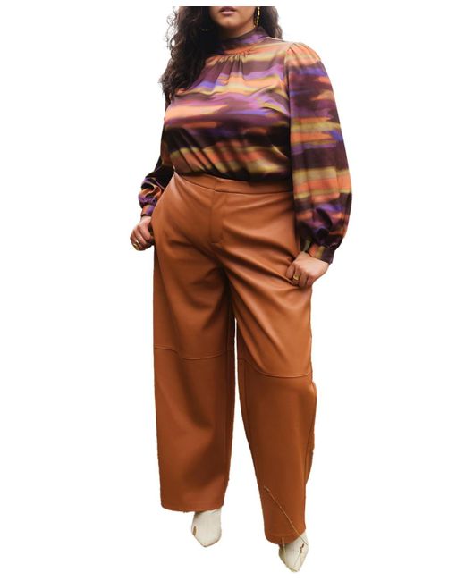 Eloquii Orange Plus Size Faux Leather Wide Leg Pant