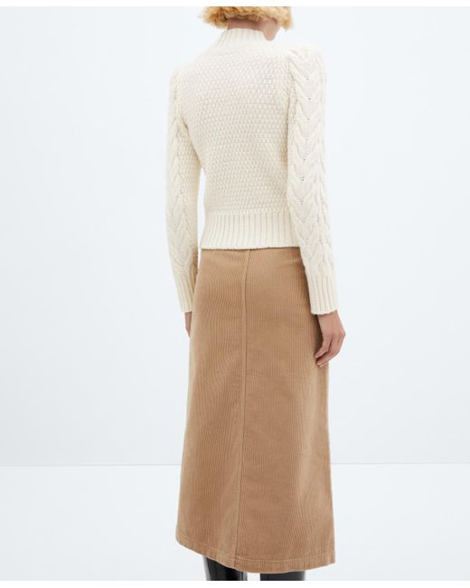 Mango White Shoulder Pads Cable Knit Sweater
