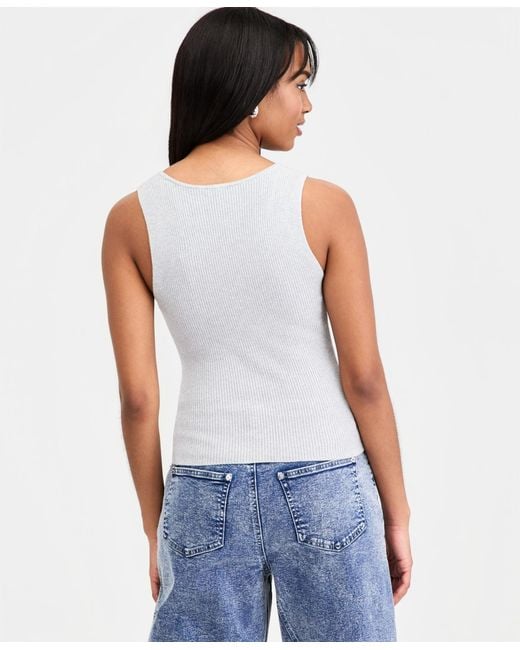 BarIII Blue Ribbed Button-front Top