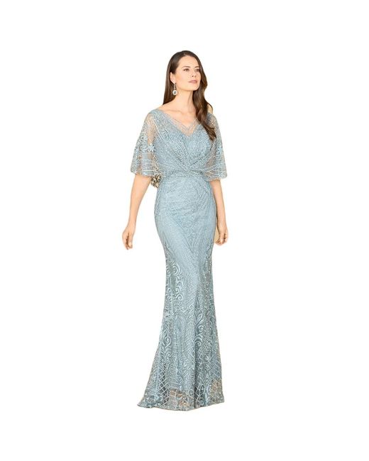Lara Blue Cape Sleeve Mermaid Gown