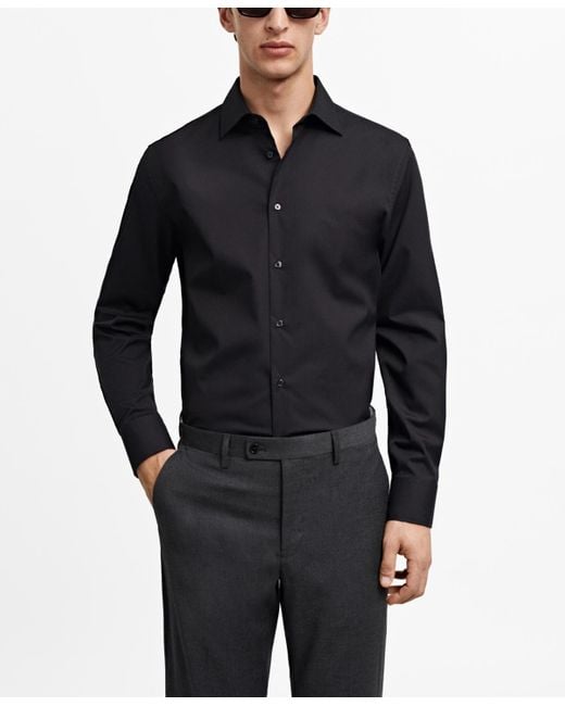 Mango Black Slim-fit Cotton Poplin Dress Shirt