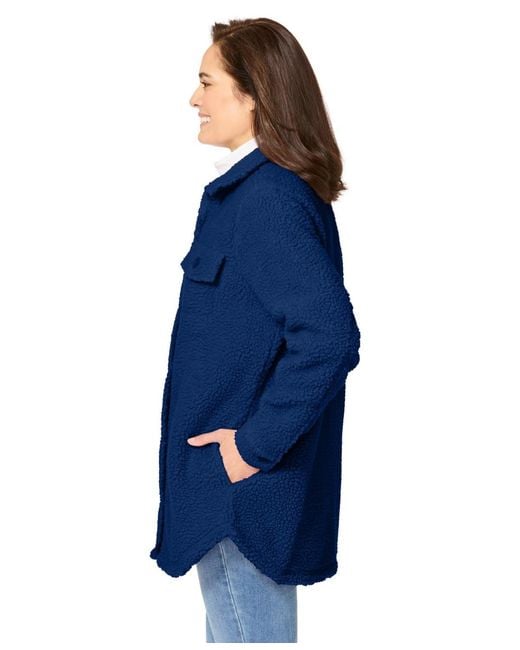 Woman Within Blue Within Berber Button-front Jacket