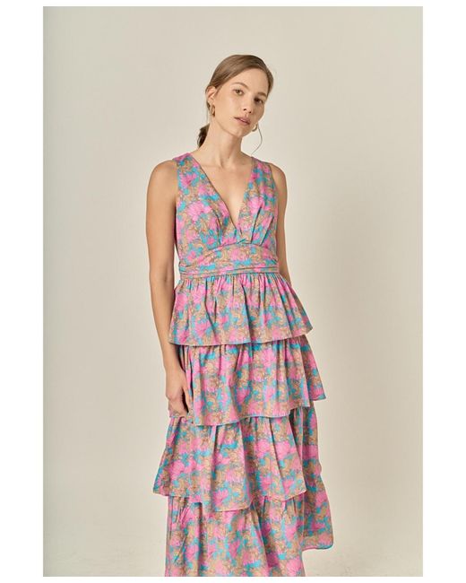 english factory tiered maxi dress English Factory Women's Poplin Tiered Ric Rac Trim Maxi Dress