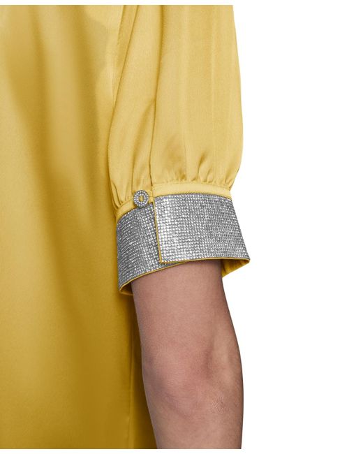 Karl Lagerfeld Yellow Satin Rhinestone-cuff Button-front Top