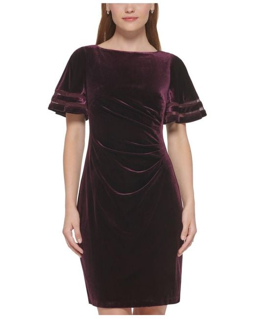 Jessica Howard Petite Velvet Fluttersleeve Dress in Black Lyst