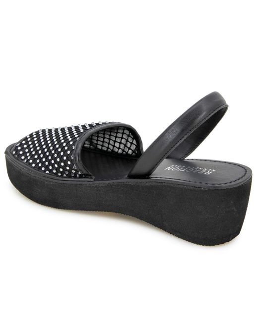 Kenneth Cole Black Fine Glass Mesh Wedge Sandals