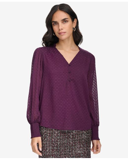 Calvin Klein Clip dot Long sleeve Blouse in Purple Lyst