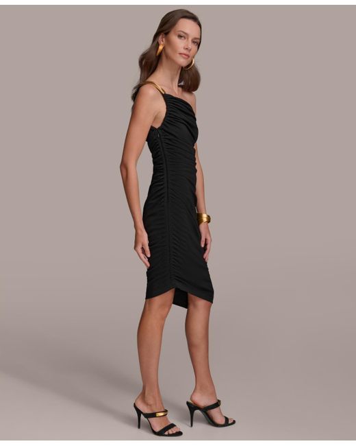 Donna Karan Black Ruched Midi Dress