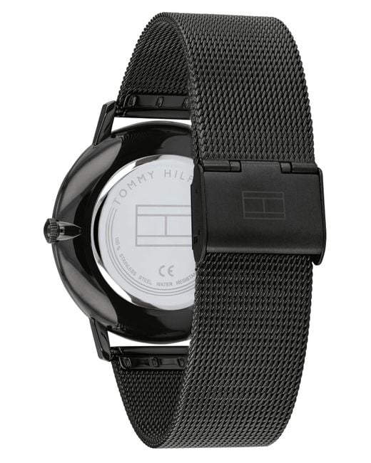tommy hilfiger black stainless steel mesh bracelet watch