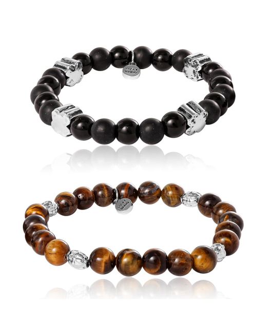 Lucky Brand Stretch Stone Bracelet Set – Black Onyx & Tiger S Eye
