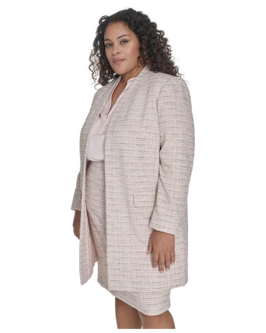 Calvin Klein Gray Plus Size Tweed Open-front Long-sleeve Topper