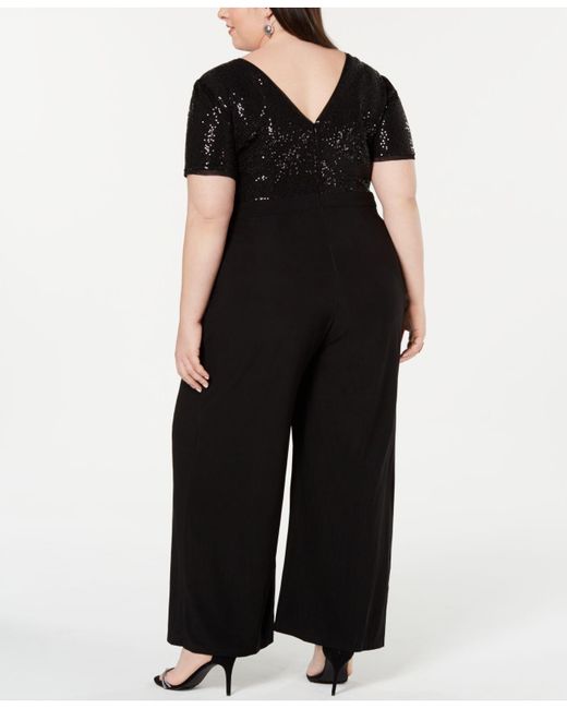 R & M Richards Synthetic Plus Size Sequined Wide-leg Jumpsuit in Black |  Lyst