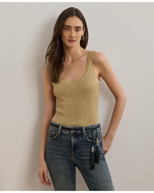 Ralph Lauren Women's Green Rib-knit Linen-blend Sweater Tank Top