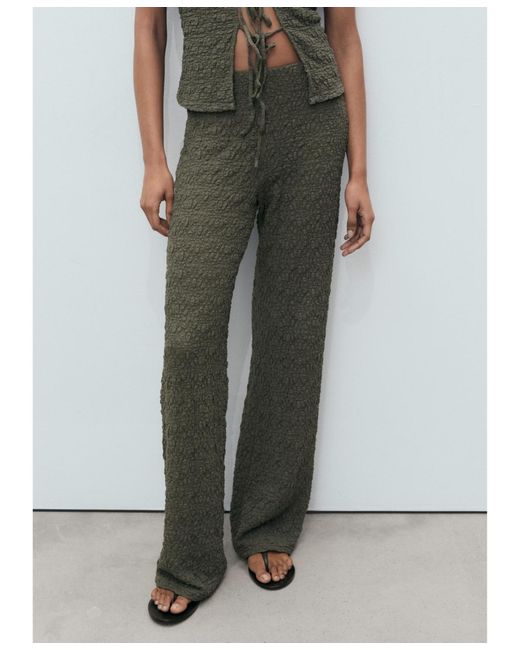 Mango Green Straight Textured Pants
