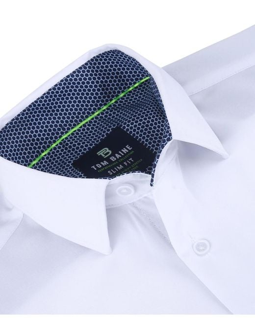 Tom Baine White Slim Fit Performance Solid Button Down Shirt for men