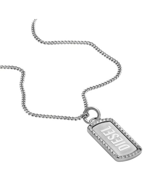 DIESEL Metallic Stainless Steel Dog Tag Necklace for men