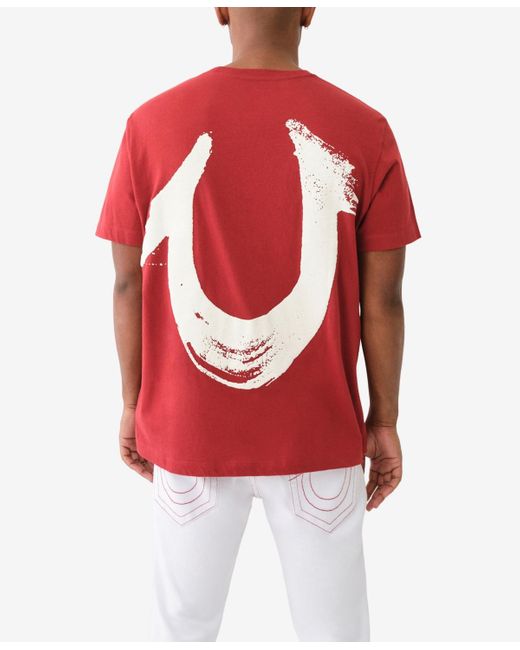 True Religion Red Short Sleeve Relaxed Painted Horseshoe Tee for men
