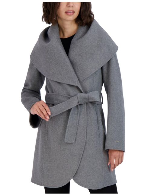 Tahari Wool Marilyn Double-face Belted Wrap Coat in Ash (Gray) | Lyst