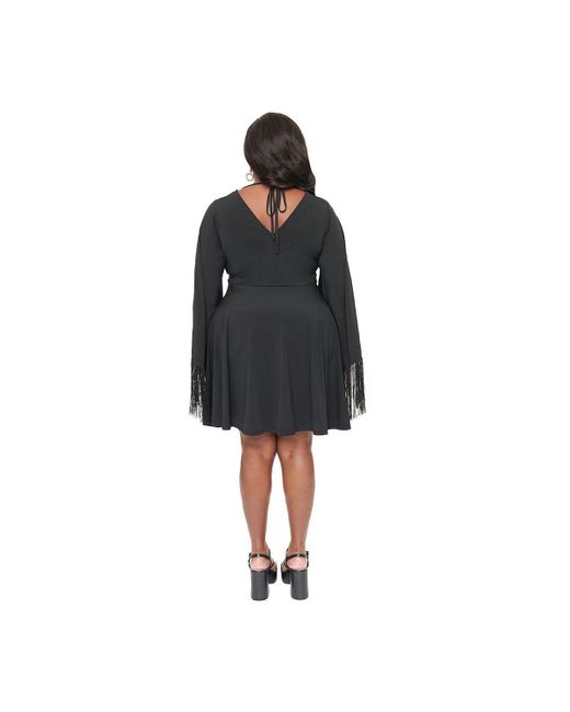 Smak Parlour Black Plus Size 1970s Fringe Fit & Flare Dress