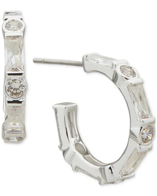 Anne Klein Metallic Silver-tone Small Cubic Zirconia C-hoop Earrings